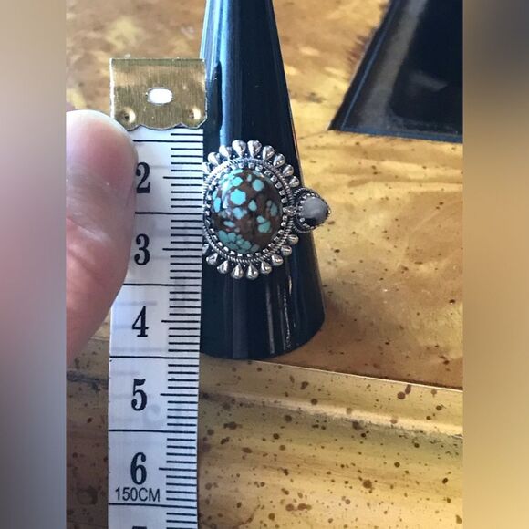 White Buffalo Royston Blue Horizon Turquoise Sterling Silver Ring Size 10 - Picture 5 of 9